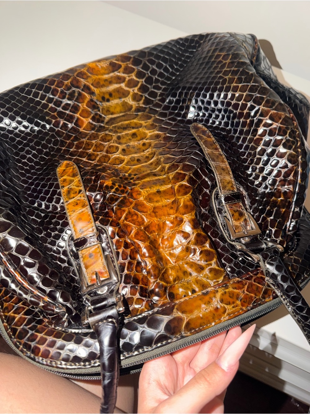 Danier Python-Embossed Leather Satchel Bag - Picture 12 of 17
